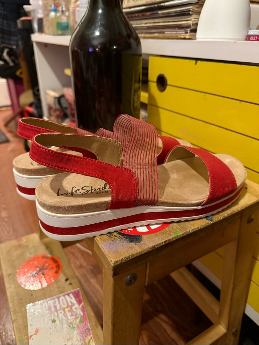 Life Stride Red Platform Slingback Sandals